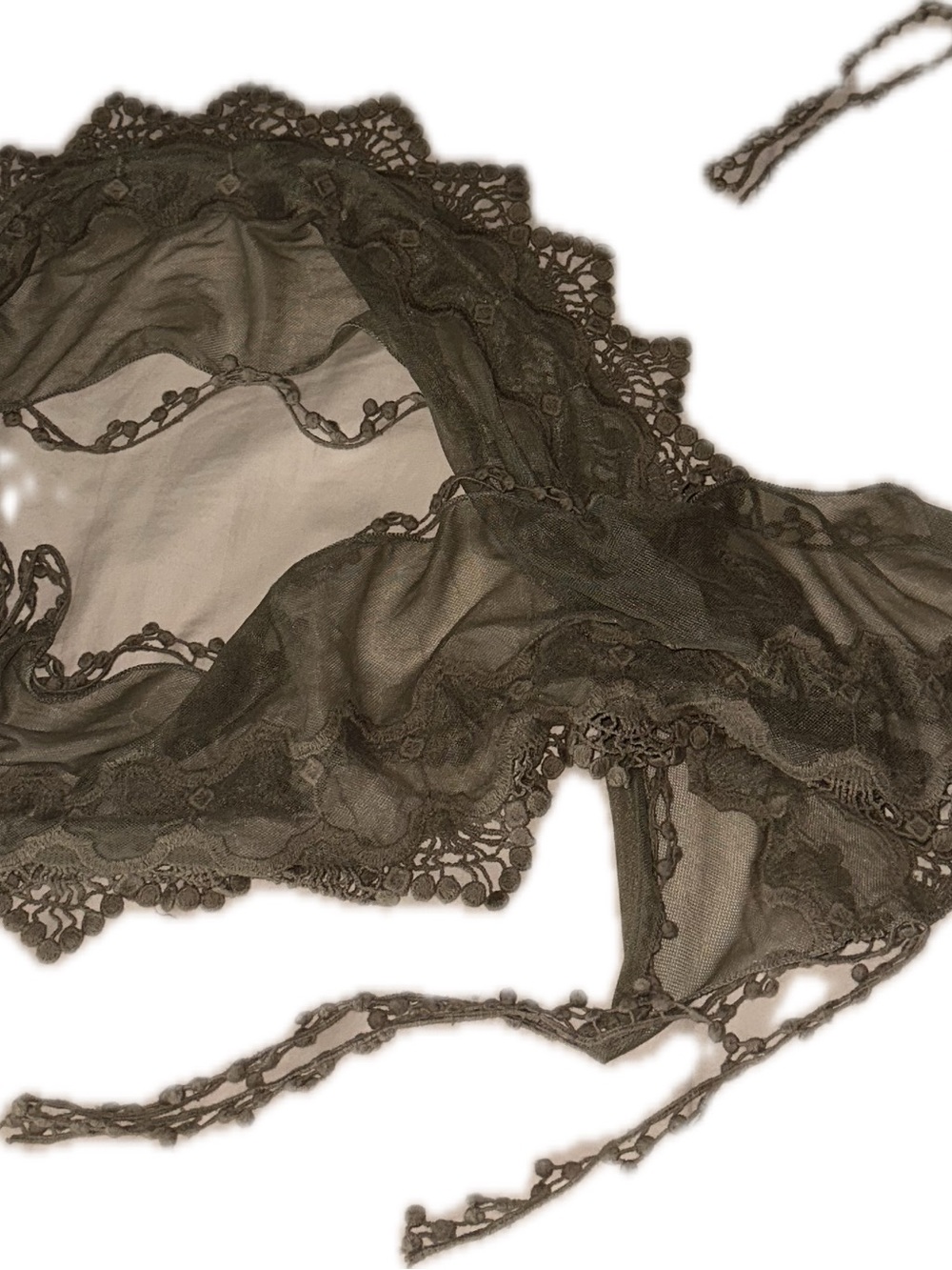 Delicate Lace-Trim Sheer Scarf - olive Green